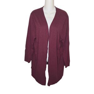Chico's The Ultimate Tee Burgundy Slub Knit Open Front Cardigan - Size 3 (XL)